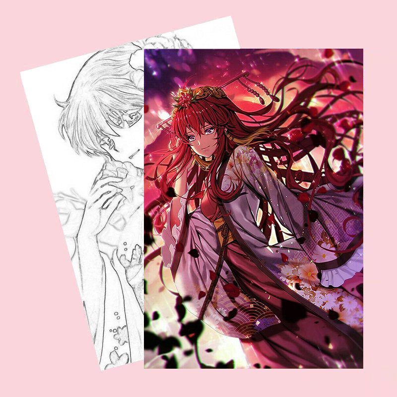Tranh tô màu CÔNG CHÚA BÌNH MINH Akatsuki no Yona tập bản thảo phác họa xinh xắn anime chibi