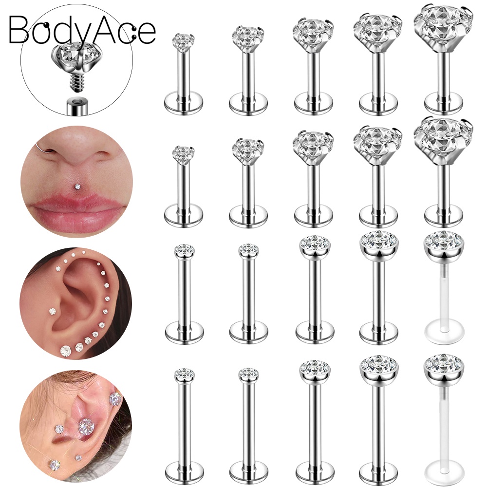1 Khuyên Xỏ Cơ Thể Bằng Thép Không Gỉ Đính Pha Lê Thời Trang