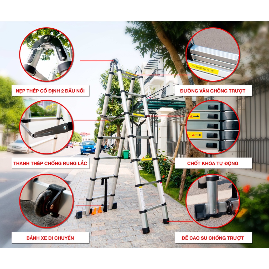 Thang Nhôm Rút Đôi Chữ A 2.8+2.8 mét DAMITA hàn quốc