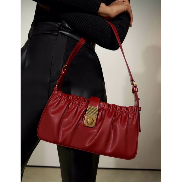 CNK Ruched Turn-Lock Shoulder Bag