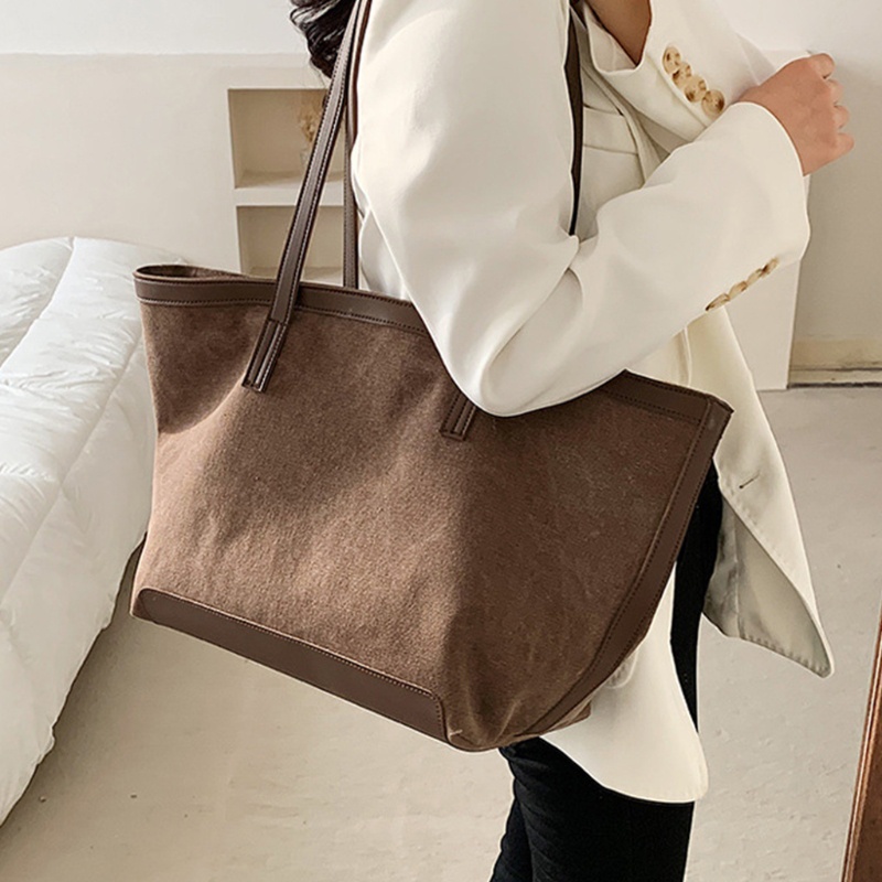 Túi vải Cỡ Lớn Màu Trơn Phong Cách Vintage Cho Nữ