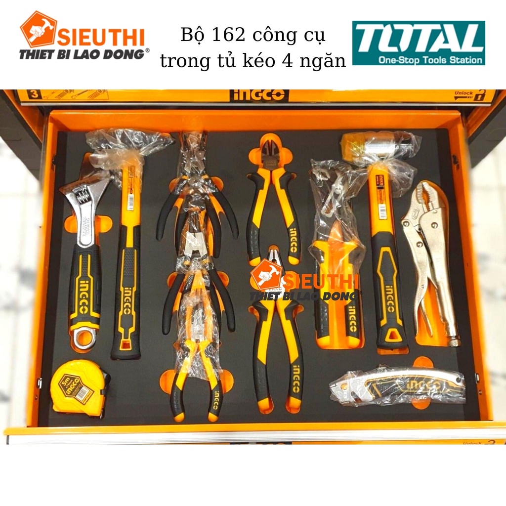 Tủ đồ nghề đa năng INGCO HTCS271621 162 chi tiết, thùng dụng cụ 7 ngăn kèm 162 đồ nghề sửa chữa