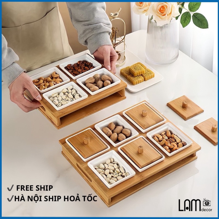 🔥 Khay mứt tết 6 ngăn bằng sứ Cao Cấp hộp đựng bánh kẹo hoa quả sang trọng
