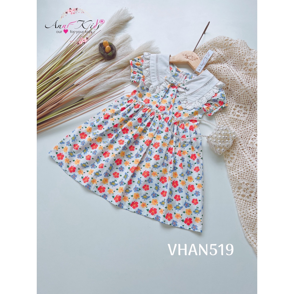 ĐẦM HOA CỔ REN BOIL THÊU CHO BÉ GÁI