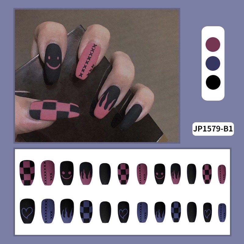 Set 24 móng tay giả thời trang có sẵn keo dán
