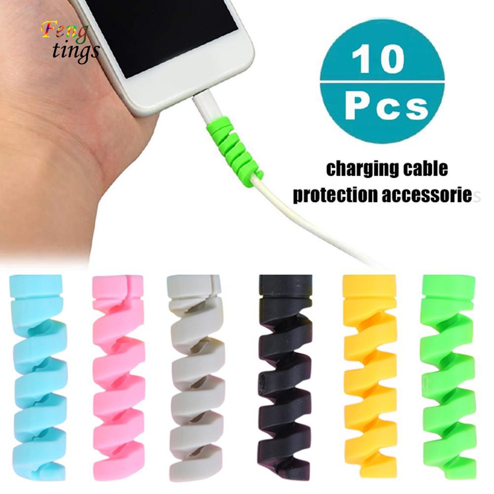 Set 10 đồ bọc bảo vệ dây cáp sạc điện thoại USB từ silicon dành cho iPhone Android