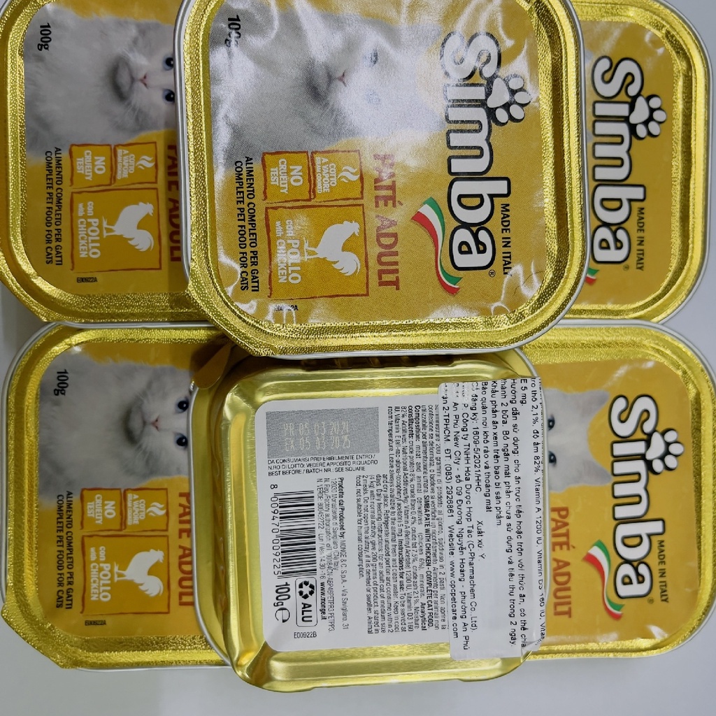 100g - Pate SIMBA dành cho mèo [FREESHIP] vị Cá ngừ và gà - thơm ngon nhập khẩu từ Ý - Simba Monge - đủ dinh dưỡng