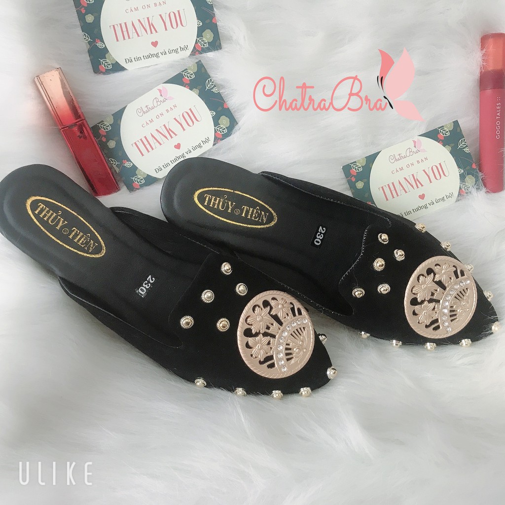Dép sục nhung khóa vòng tròn hoa lá xịn