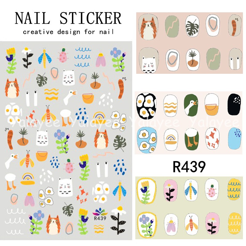 Miếng Dán Trang Trí Móng Tay Màu Sắc Tương Phản Phong Cách Nhật Bản R428-R439