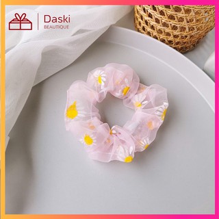 Dây chun buộc tóc, cột tóc scrunchies DASKI hoa cuc màu hồng