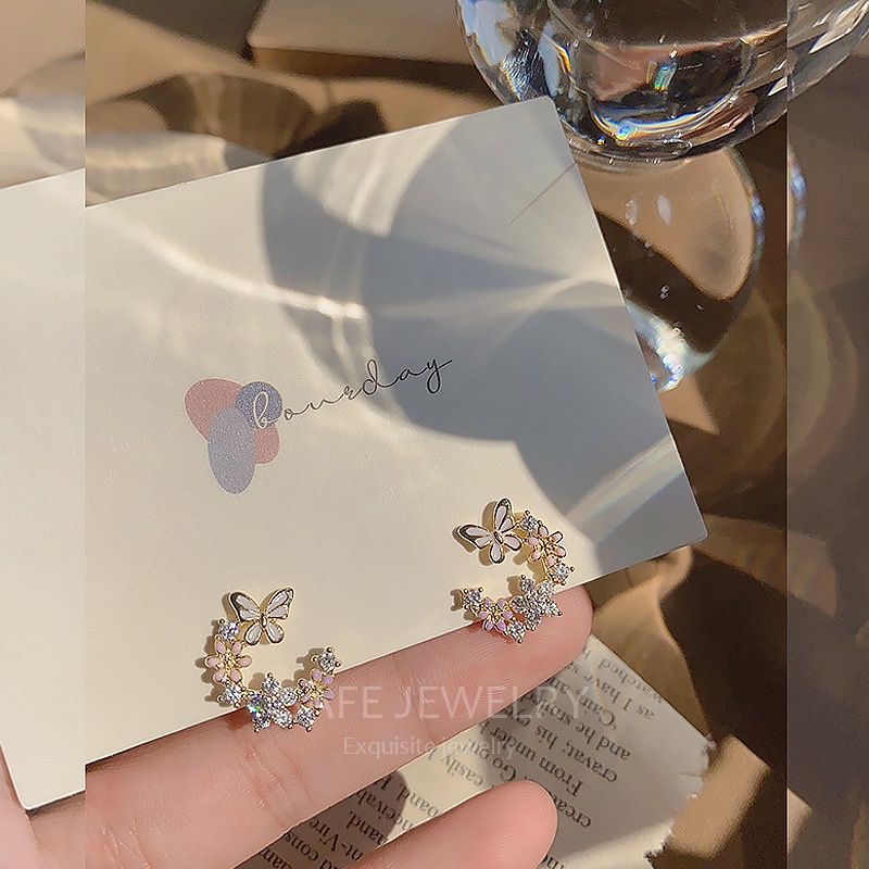 Khuyên Tai Hình Hoa Bướm Đính Đá Zircon Cao Cấp Kiểu Dáng Đặc Biệt