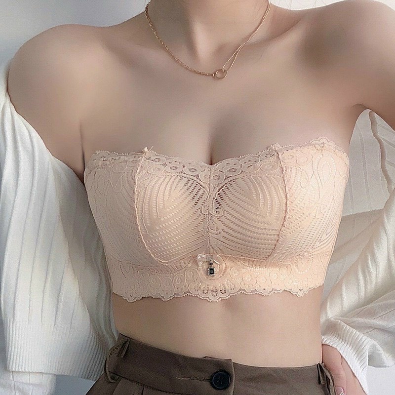 Áo Lót Cúp Ngực Phối Ren Chống Tụt Không Dây Nâng Ngực Tạo Khe Quyến Rũ ĐH 168