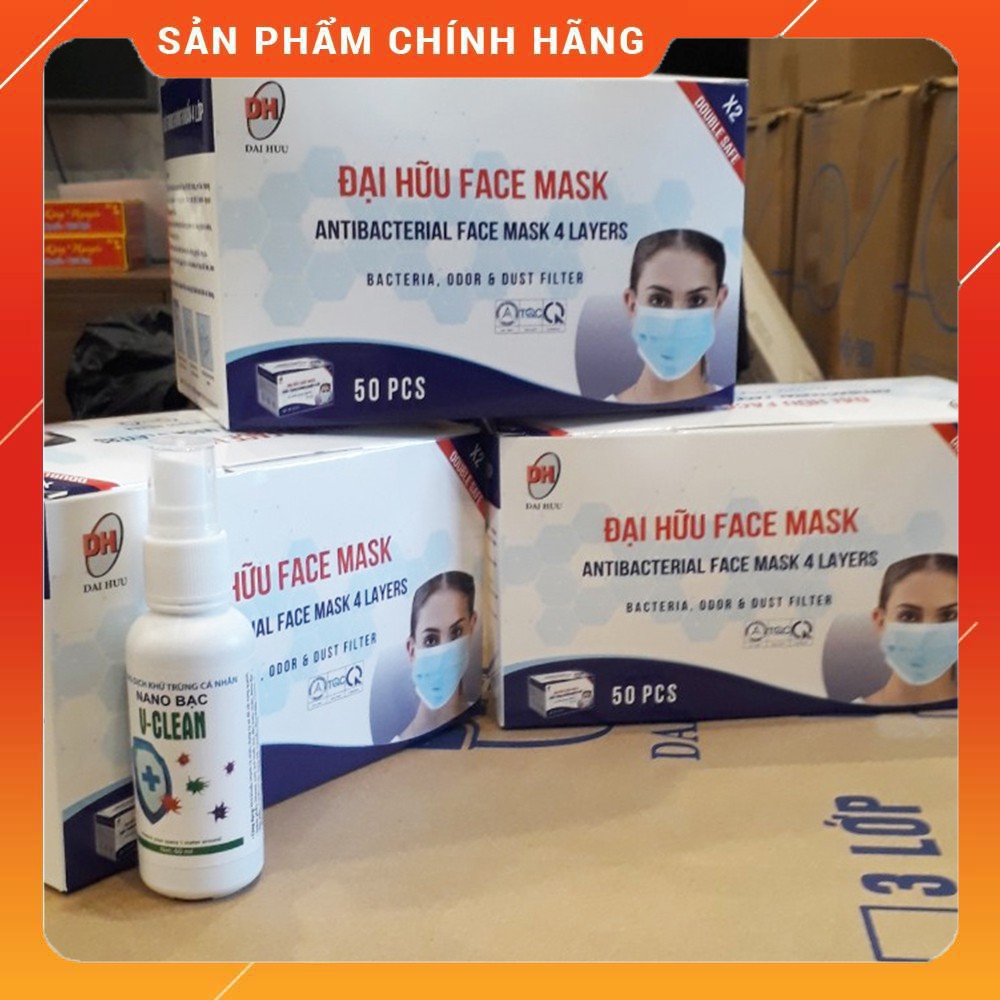 [CHÍNH HÃNG] Khẩu trang 4 lớp Đại Hữu xanh_hộp 50 chiếc