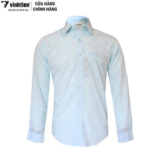 Áo Sơ Mi Dài Tay Bamboo Slimfit Vĩnh Tiến 385 LK3-G107 Xanh Ngọc Họa Tiêt Hình Thoi