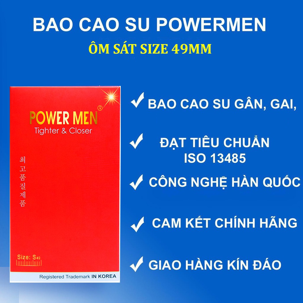 Bao cao su ôm sát 49mm Powermen Tighter & Closer Size nhỏ bcs gia đình