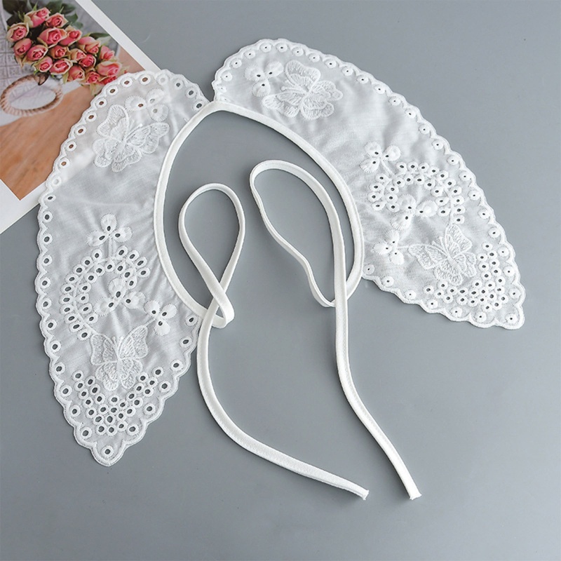 Khăn Choàng Cổ Màu Trắng Thêu Họa Tiết Bướm Phối Ren Thời Trang Mùa Xuân Xinh Xắn Cho Nữ