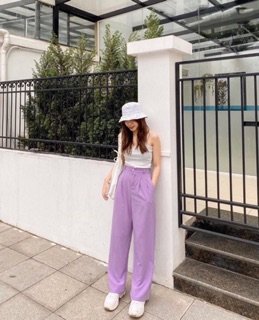 Quần tím ống rộng lưng cao