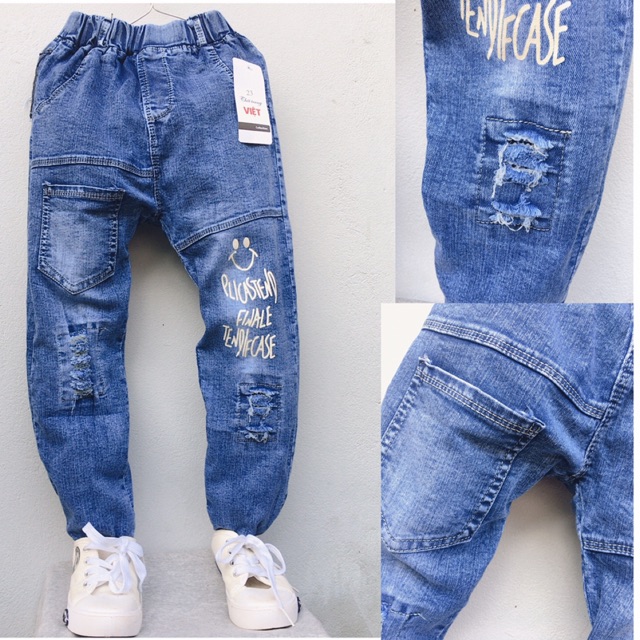 SIZE 18-28kg: Quần jeans mặt cười phong cách cho bé trai - QJMC