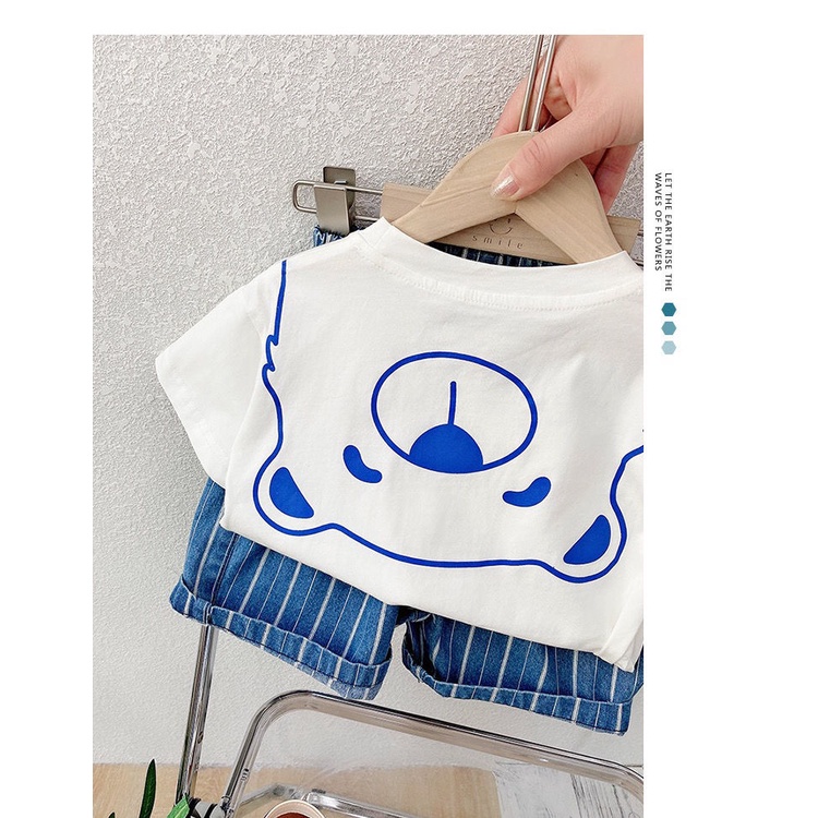 Áo Thun Tay Ngắn Cổ Tròn Chất Liệu 100% Cotton In Họa Tiết Gấu Dễ Thương Phong Cách Hàn Quốc Cho Bé Gái