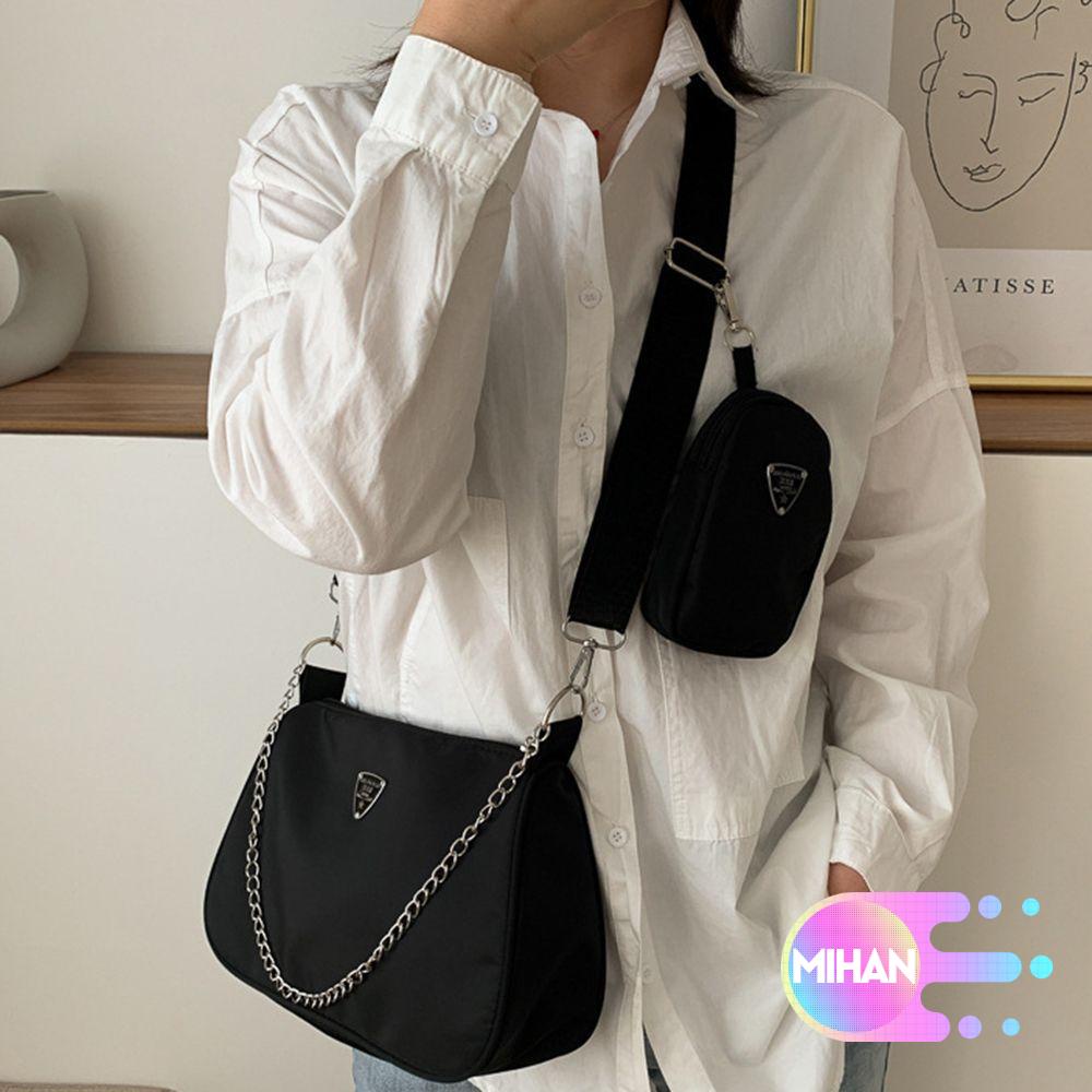MIHAN1 Chain Wild Crack Shoulder Handbags Fashion Crossbody Bags 2in1 Sling Bag Woman Female Bag Solid Color Trend Hand Bags For Travel Shopping Simple Causal Handbag Set/Multicolor