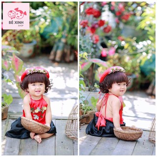 Yếm đào cô tấm cho bé gái [Xã hàng] yếm đào tết truyền thống cho bé gái trẻ em hở lưng xinh yêu kèm mấn và váy