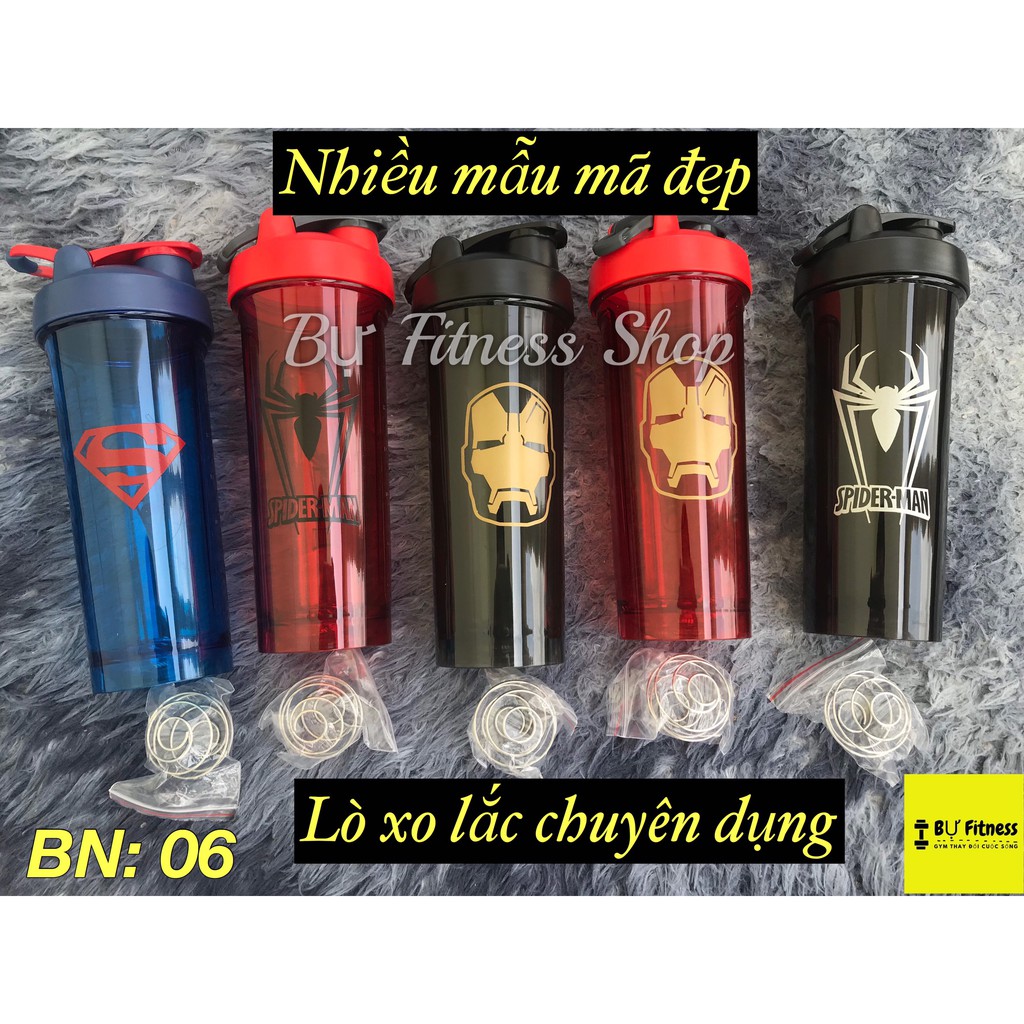 Bình lắc tập gym shaker siêu anh hùng, bình đựng nước nhựa dung tích 850ml