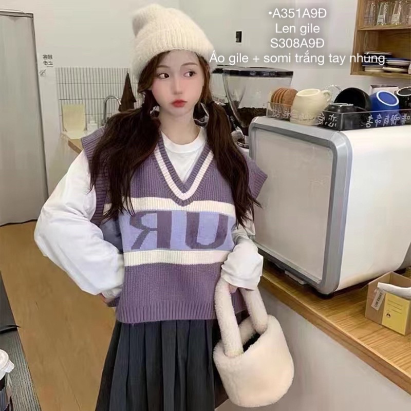 Áo len dệt kim ghile chữ pure hàn quốc siêu đáng êu