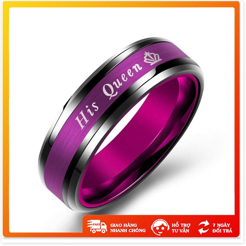 Nhẫn cặp đôi inox her king his queen mạ vàng siêu đẹp tặng hộp đựng xinh xắn