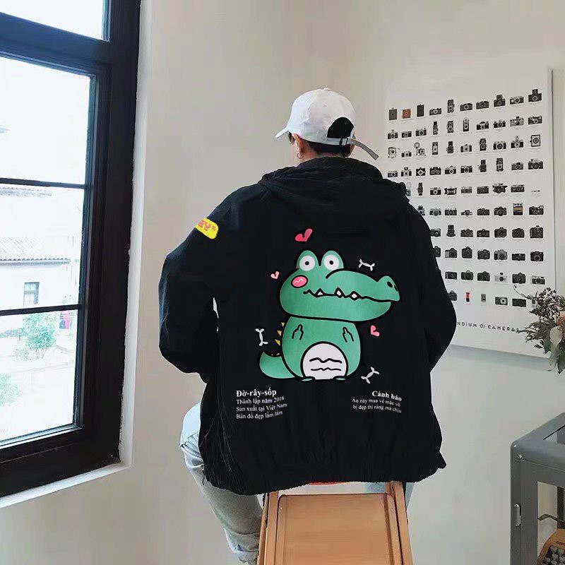 Áo Hoodie CÓ KHÓA KÉO  Áo khoác DÙ nam nữ Unisex CÁ SẤU CÓ NÓN dáng rộng ulzzang Siêu Xinh CHỐNG NẮNG - DƯỚI 70KG