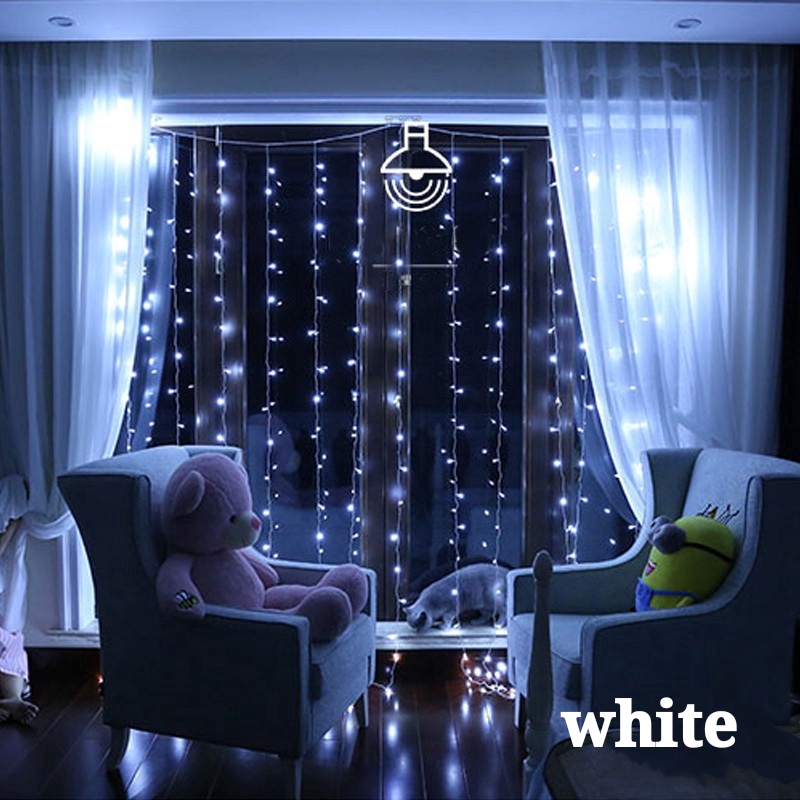 Bộ dây đèn 300 LED trang trí rèm cửa 3*3m 220V nhiều màu lựa chọn