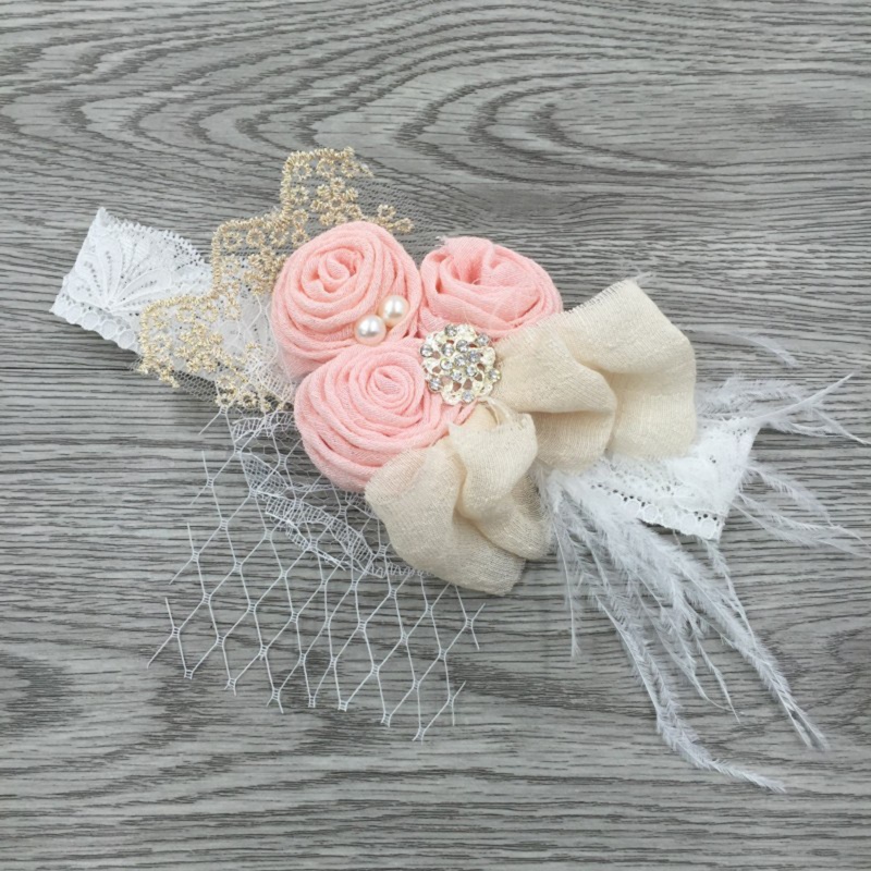 Băng Đô Vải Satin Phối Ren Đính Hoa Và Lông Vũ Dùng Làm Đạo Cụ Chụp Ảnh Cho