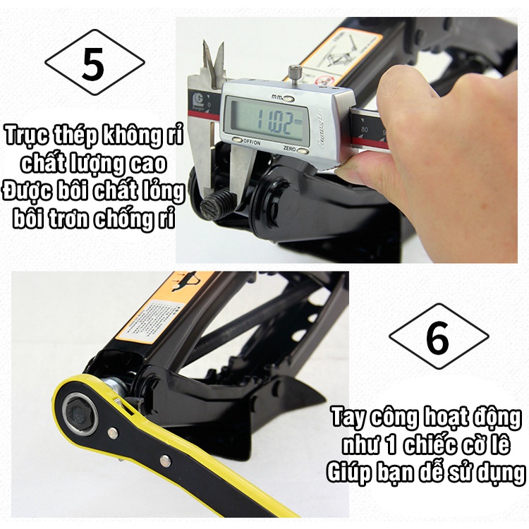 Kích nâng ô tô, Kích chữ A đầu bám xoay 360 độ - Tay siết lực cờ lê tròng tự động, tải trọng 1.5 Tấn