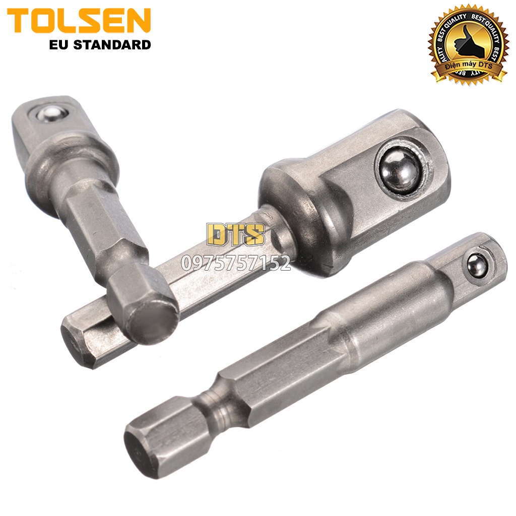 Bộ 3 đầu chuyển vít sang vặn khẩu bu lông công nghiệp TOLSEN chuôi lục giác cỡ 1/2 3/8 1/4 cho máy khoan điện, khoan pin