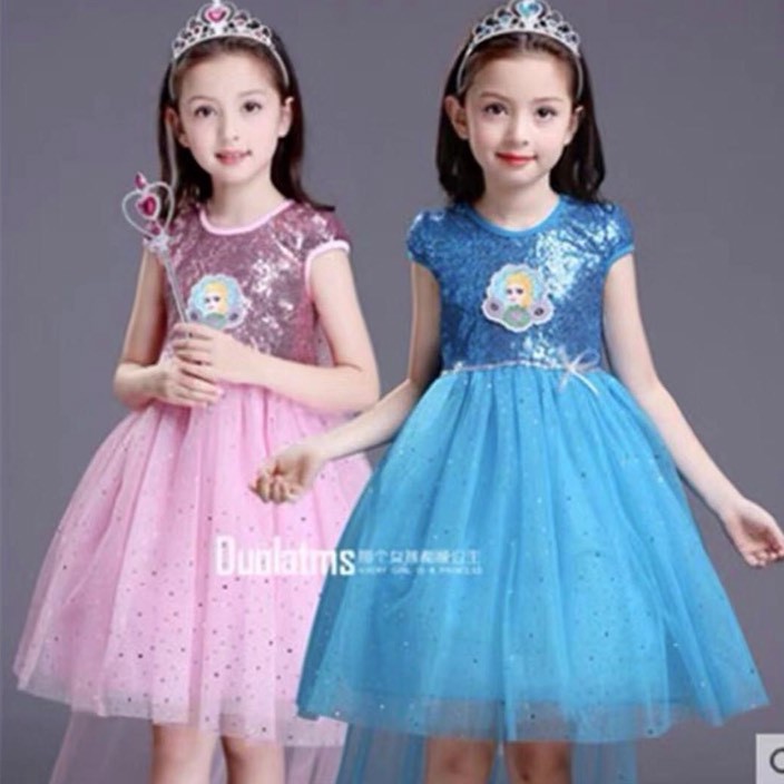 Váy Công Chúa Elsa Kim Sa Màu Hồng Loại Đẹp Cho Bé - Hàng nhập khẩu