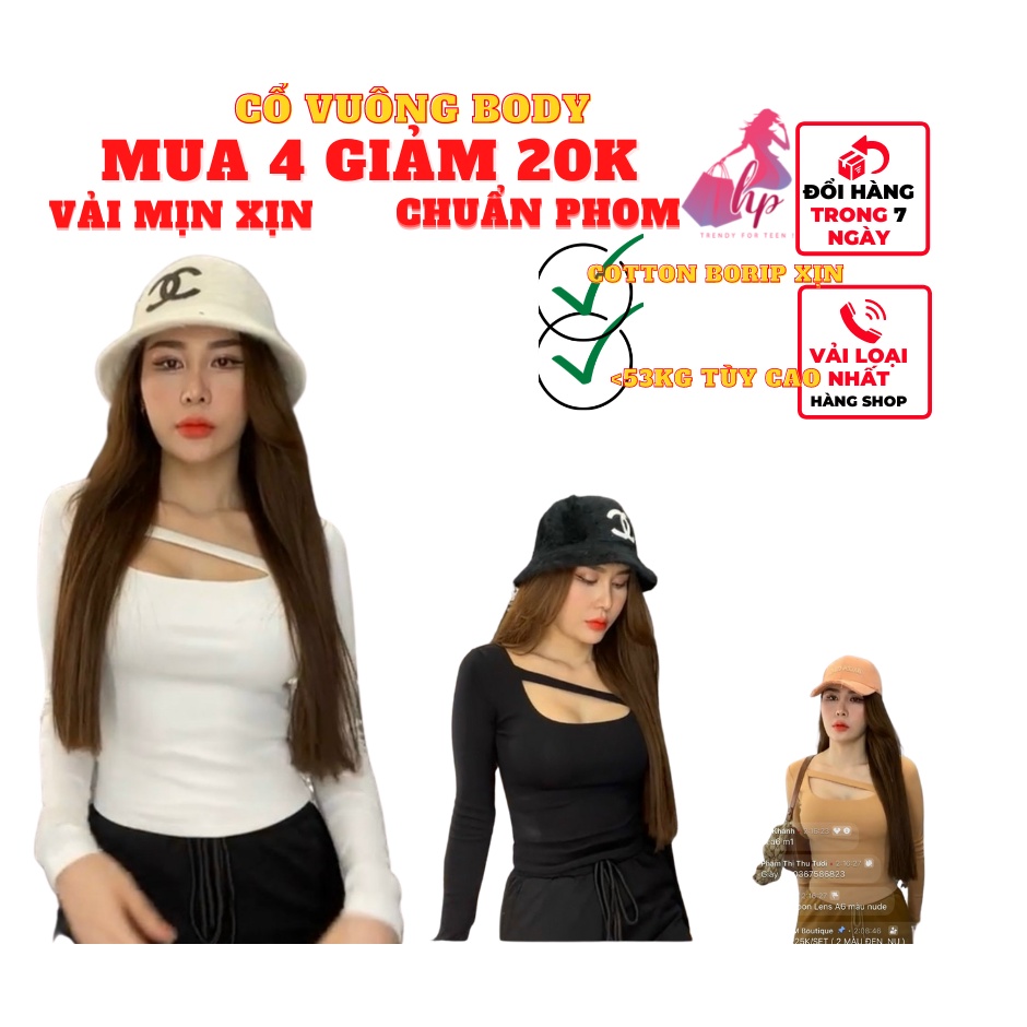 Áo kiểu nữ đẹp ôm body tay dài cổ vuông sexy thun xịn phong cách hàn quốc cực dễ thương mẫu mới thời trang