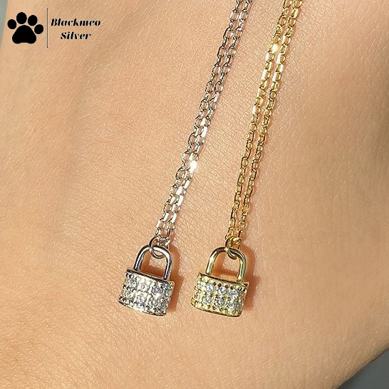 Dây chuyền bạc, vòng cổ nữ hình ổ khóa đính đá pha lê nhân tạo The Locky Necklace 100% bạc s925 cao cấp