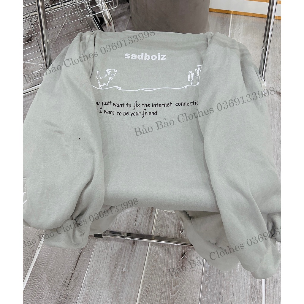 Áo Sweater Sadboyz Dáng Rộng Tay Bồng Nam Nữ Hoodie Màu Xám Unisex Khủng Long