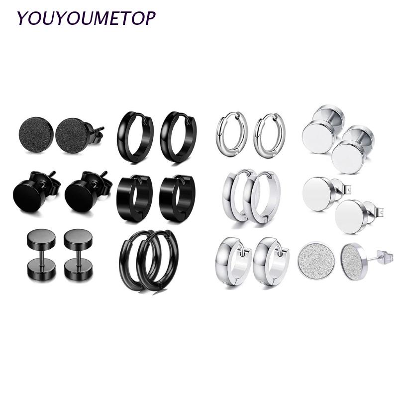 Set 6 Đôi Khuyên Tai Bằng Thép Không Gỉ Phong Cách Punk Rock Gothic Thời Trang Unisex