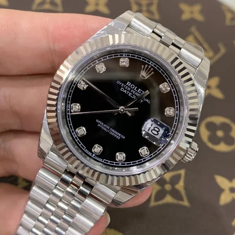 Đồng hồ Nam Rolex máy nhật mặt đen số đá 41mm dòng cơ Automatic