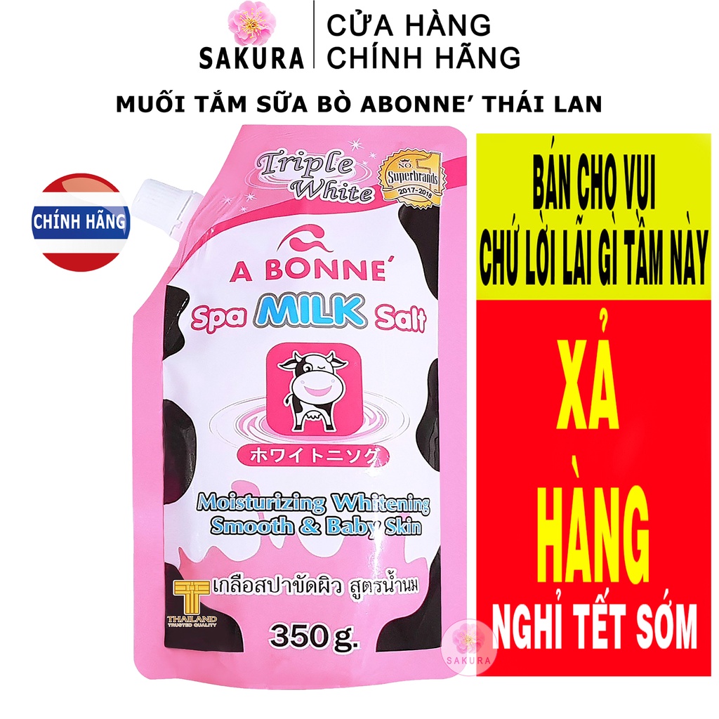 Muối tắm sữa bò A bonne Spa Milk Salt Thái Lan tẩy tế bào chết da chết body và mặt hương sữa tươi SAKURA 350g | BigBuy360 - bigbuy360.vn