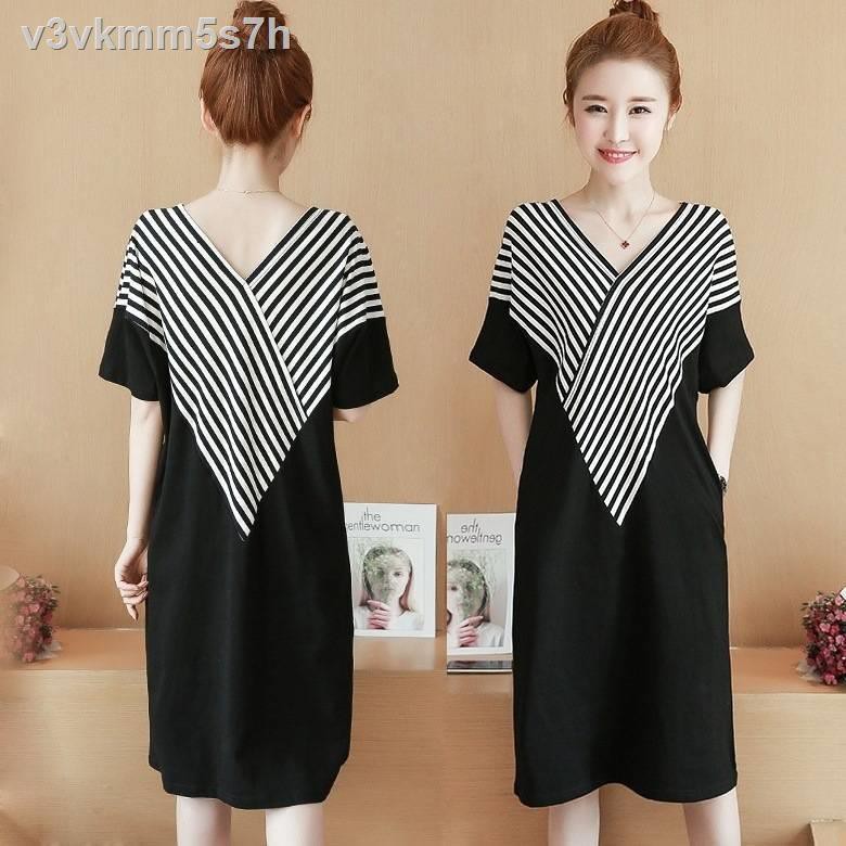 Korean style dress 200 kg fat sister new women s spring and summer loose mid-length short-sleeved T-shirt skirt was thin | BigBuy360 - bigbuy360.vn