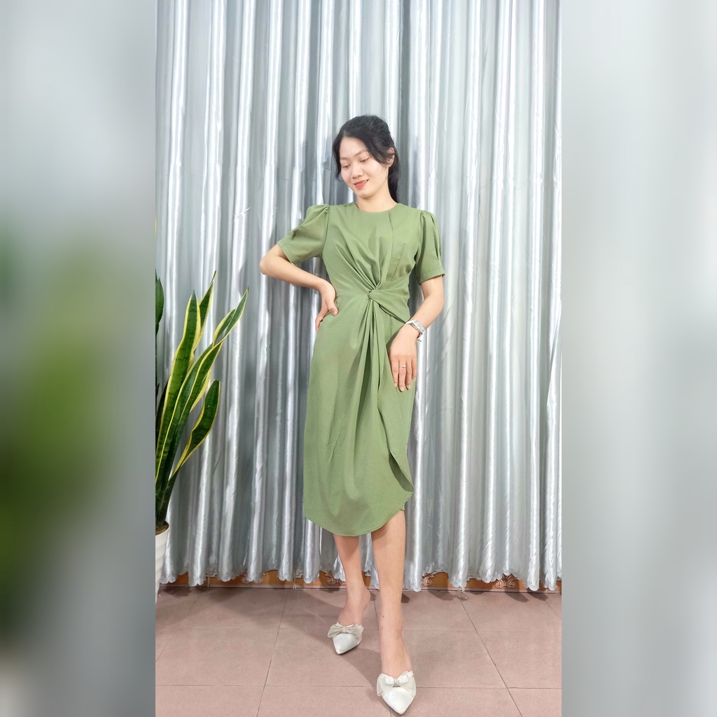 Đầm Xoắn Eo Đắp Tà Vải Linen Sang Chảnh Dáng Váy Dài Tiểu Thư Nhẹ Nhàng Xinh Xắn Mềm Mịn Mát Mua 1 tặng 1 Quà