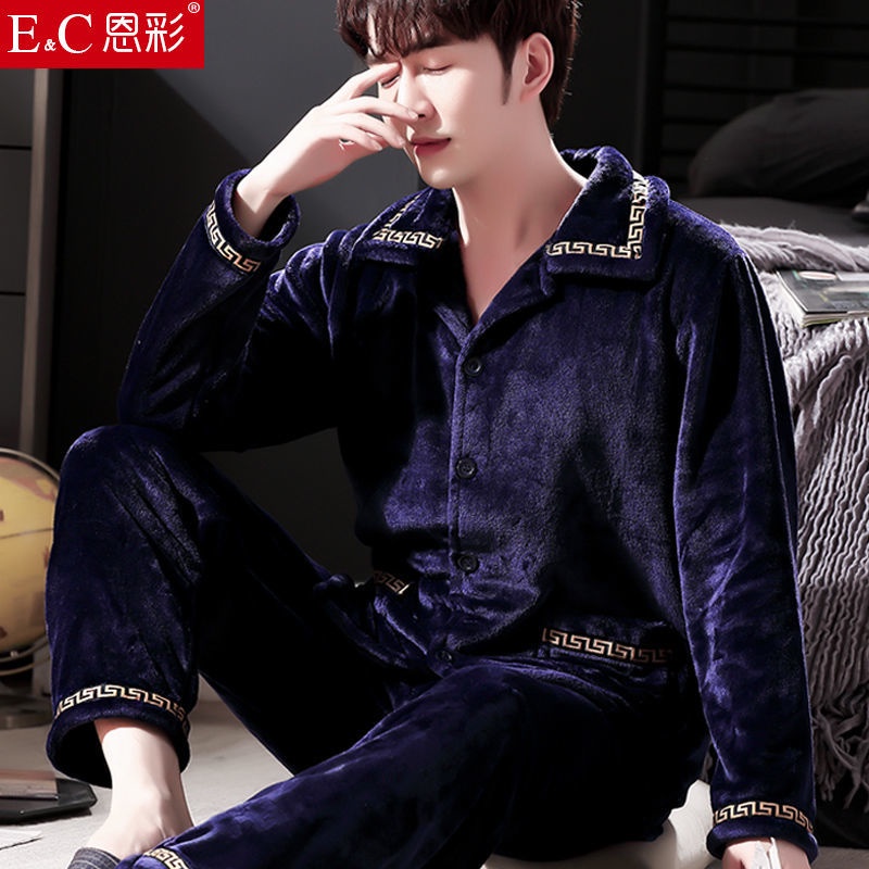 Bộ đồ ngủ chất nhung dày dặn giữ ấm thời trang thu đông cho nam
