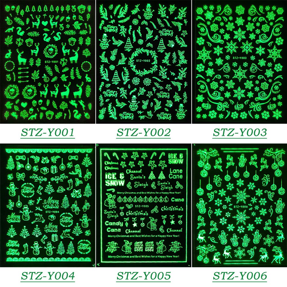 [Hàng mới về] Nhãn dán trang trí móng nghệ thuật họa tiết bông tuyết 3D phát quang trong bóng tối