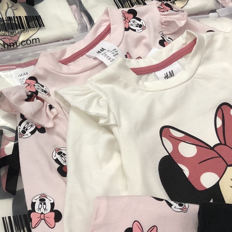 bộ dài tay bé gái - Set 2 bộ Minnie tay bèo Hm cho bé gái chất cotton (order 10ngay có hàng)