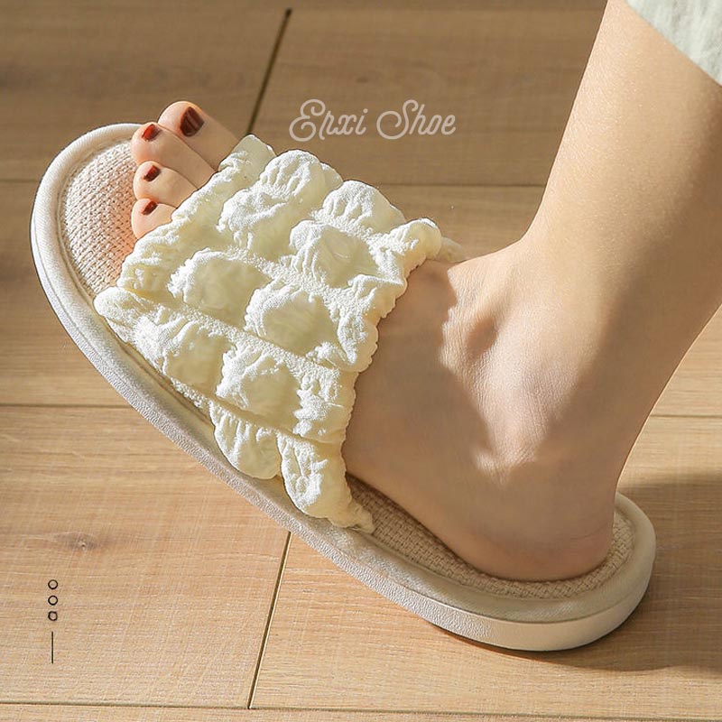 Dép Đi Trong Nhà Vải Lanh Đế Bằng Thời Trang Bốn Mùa Cho Nữ