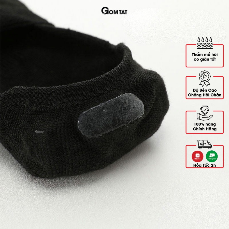 Combo 10 Đôi Tất Nam Mang Giày Lười GOMTAT, Vải Cotton Thoáng Mát, Có Đệm Cao Su Chống Trượt Gót  -TAT-LUOI-02-CB10