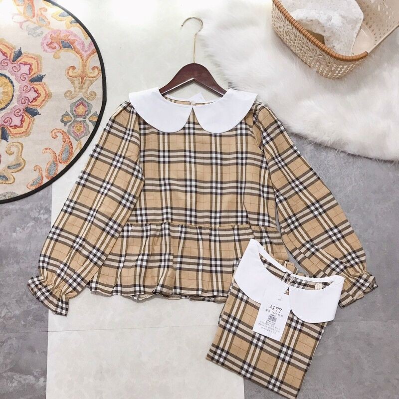 Áo babydoll kẻ cổ trắng ( ảnh thật trải sàn )