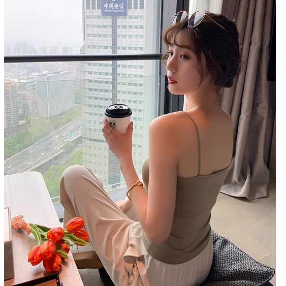 Áo 2 Dây Cotton Eva Bra Croptop Sợi Bún Đệm Nâng Ngực Dáng Ôm Thoáng Mát GB9998