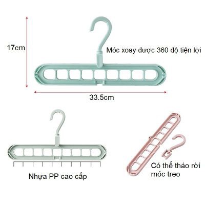 Combo 2 Cái Móc treo quần áo 9 lỗ đa năng tiết kiệm diện tích đầu móc xoay 360